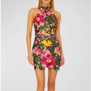 Milly Hariet Floral Sequin Halter Neck Minidress -
Neutral
